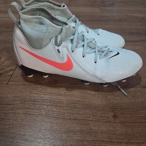 Nike White and Bright Pink Soccer Cleats